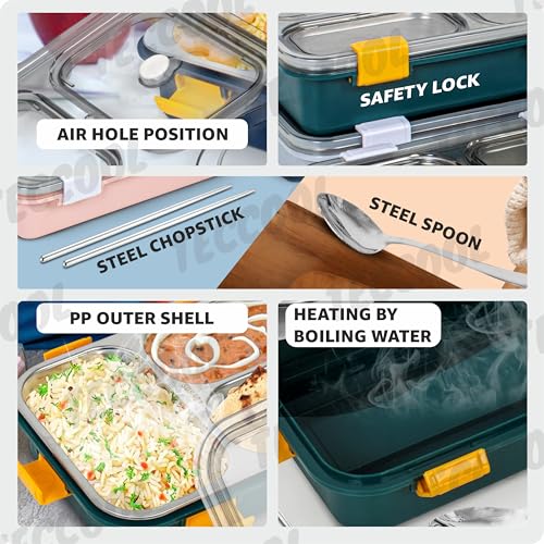 Image of TEKCOOL Lunch Box for Adults - Lunch Box for Kids with Spoon & Fork - Stainless Steel Lunch Box with 3 Compartment - Durable Perfect Size for On-The-Go Meal, BPA-Free