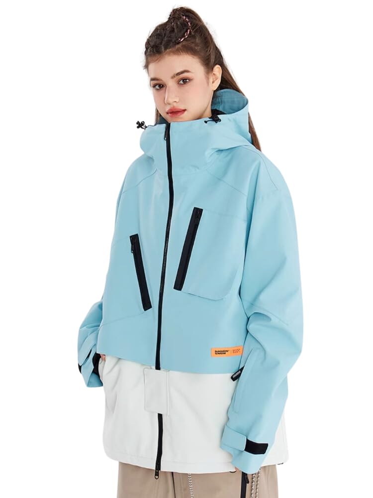 xwxwseui Colorblock Snow Jacket for Men Women Outdoor Snowboard Coat with Hood Double Waterproof Zipper Ski Jackets (US, Alpha, X-Large, Regular, Regular, Blue)