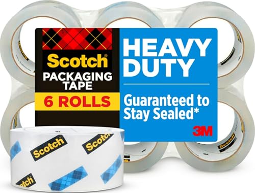 Image of Scotch Heavy Duty Shipping Packing Tape, Clear, Shipping and Packaging Supplies, 1.88 in. x 54.6 yd., 6 Tape Rolls