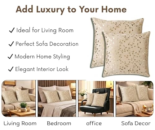 Image of RD TREND Premium Velvet Cushion Covers Set of 5 | Soft Decorative Throw Pillow Covers for Sofa, Bed & Living Room | Cushion Cover 24 inch x 24 inch (60x60 cm) Cream Caramel