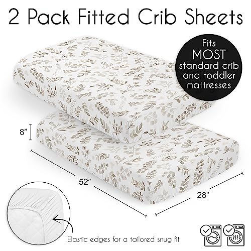 Image of Sweet Jojo Designs Floral Leaf Boy Girl Gender Neutral Baby Fitted Crib Sheet Set for Infant Newborn Nursery Toddler Bed Room Standard Mattress 2p Ivory Beige Taupe Boho Bohemian Watercolor Woodland