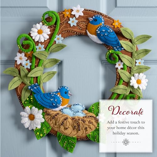 Image of Bucilla Felt Applique Wreath Making Kit, Bless This Nest, Perfect for DIY Arts and Crafts, 89672E