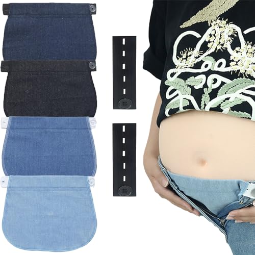 ZFRITP 4 PCS Extenseur Pantalon Ajustables pour Femmes Enceintes,Extenseurs de Taille,Extensions de Bouton,Pantalon Elastique de Maternité,Elargisseur Grossesse pour Femme Enceinte, Multicolore.