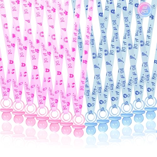 60 Stück Schnullerhalskette für Babypartys, niedliche Acryl-Schnuller-Halsketten für Chupones Para, Babyparty-Spiele, Charm, Partygeschenke, Dekorationen, DIY, Geschlecht offenbaren, Tischstreuung