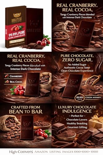 Image of BOGATCHI 99% Dark Handcrafted Chocolate with Cranberries, Real Cocoa Intense Dark Chocolate, 60gm