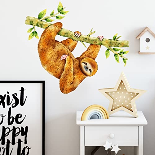 Royolam Lovely Sloth Wall Decal Nursery Animal Wall Sticker Removable Peel And Stick Waterproof Wall Art Decor Stickers For Kids Baby Classroom Preschool Living Room Playing Room Bedroom School #TOP1