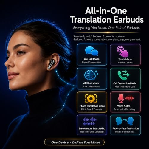 Image of AI Translation Earbuds Real Time - 194 Languages Translator Earbuds with Active Noise Cancelling, No Subscription, 40H Battery in-Ear Bluetooth 6.1 Headphones, Audifonos Traductores Ingles Espanol