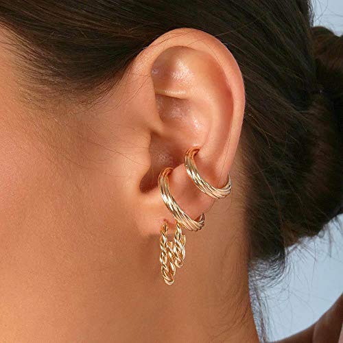 Piercing de pressão tubular pequeno com design torcido folheado em ouro 18k