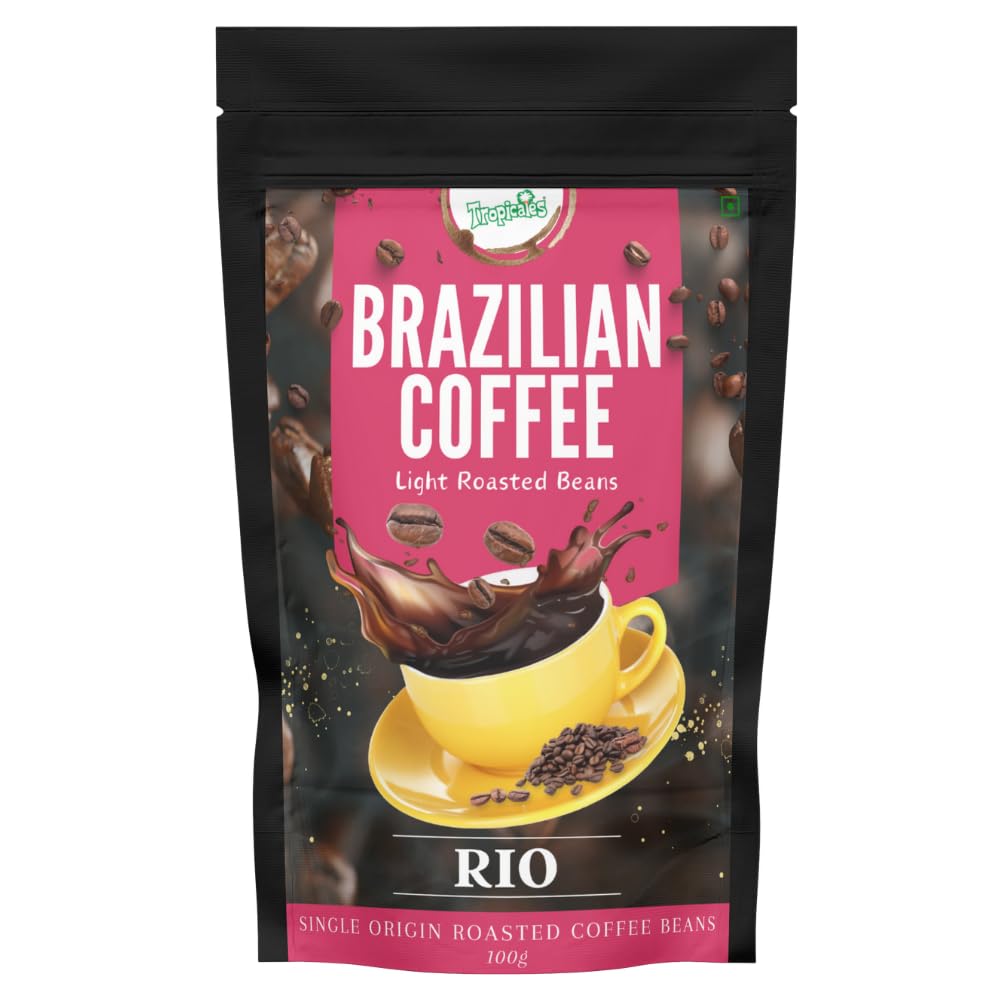 Brazilian Coffee Beans | Roasted In Brazilian Method | Premium 100% Arabica Lightly Roasted Beans | 100g Pouch (pack of 2)
