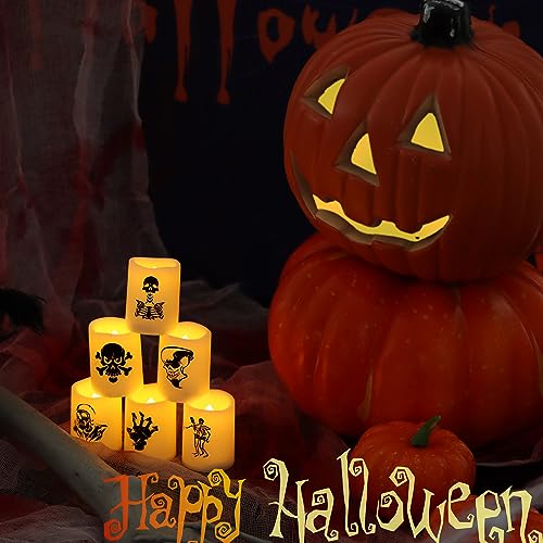 Image of Halloween Battery Operated Flameless LED Votive Candle Skull Skeleton 6 PCS