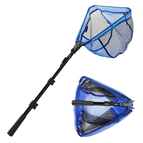 Rede de Pesca Dobrável de Aterragem com Vara Telescópica de Fibra de Vidro e Punho de Rede com Revestimento de Borracha para Pescar em Água Doce, Fácil Captura e Liberação, Expansão (110 cm)