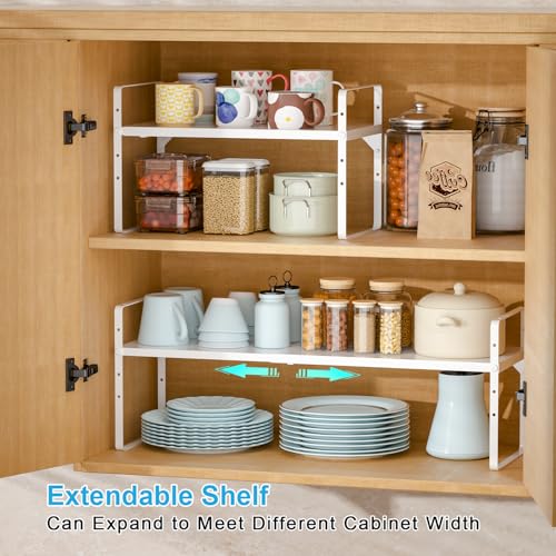 15.5 to 25.5 Inch Kitchen Cabinet Shelf Organizers, Adjustable Kitchen Counter Shelf Organizer, Set of 4 Expandable Countertop Storage Shelves, Stackable Design, 30LBS Heavy Duty, Space Saver by X-cosrack - Image 5