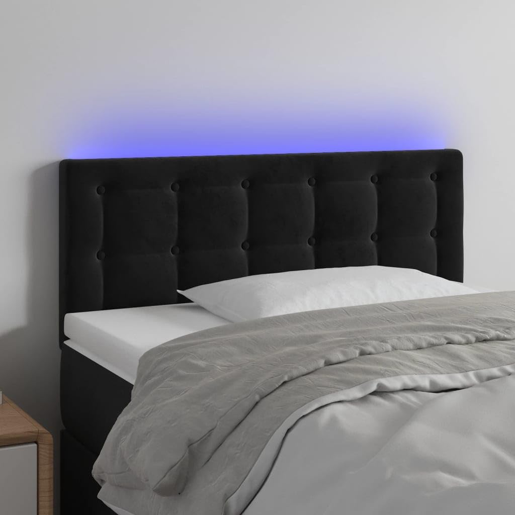 Homgoday Cabecero de Cama con Luz LED, Tapizado, Panel de Pared, Negro, 90 x 5 x 78/88 cm, Terciopelo