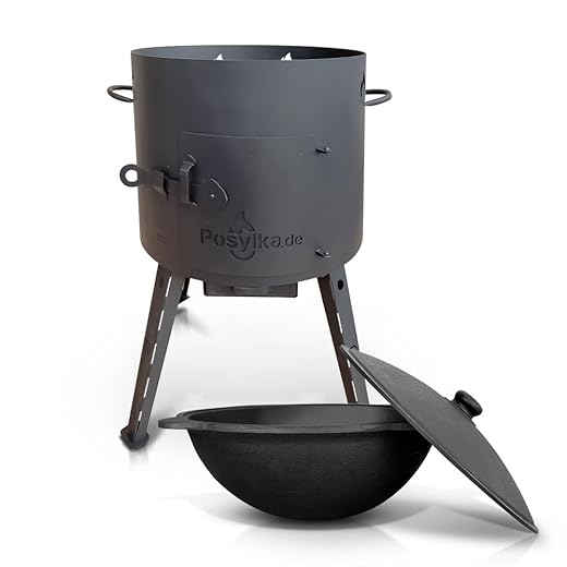 Utschak Feuerofen mit Gusseisen Topf runder Boden mit Deckel (12 L) Kazan KazanoFF, Учаг, Outdoor, Feuerschale, Camping, Kasan, Gulaschkanone Dutch Oven (Set 1-12)