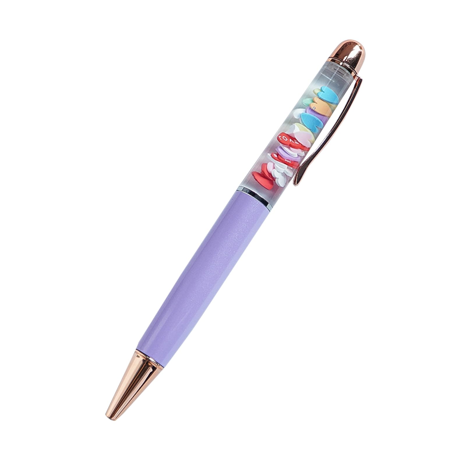 Love Heart Ballpoint Pen Unique Floating Glitter Stationery Perfect Valentines Birthday Party Favor Gifts(Purple)
