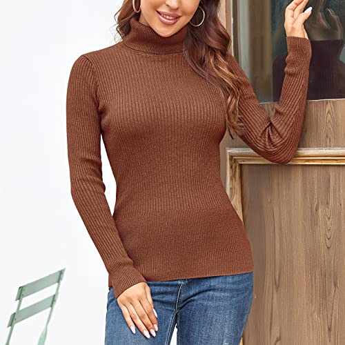 Image of Rocorose Women's Ribbed Turtleneck Sweater Long Sleeve Knitted Solid Pullover