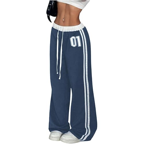 SOLY HUX Women's Drawstring Waist Sports Sweatpants Retro Wide Leg Baggy Pants Streetwear