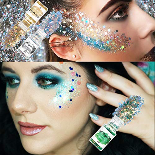 AODIGEGE Chunky Glitter 8 stuks gezichtsglitter voor nagels, pailletten glitterpoeder, haarglitter, make-up glitter, doe-het-zelf-design, voor festival decoratie muziek festival - Image 4