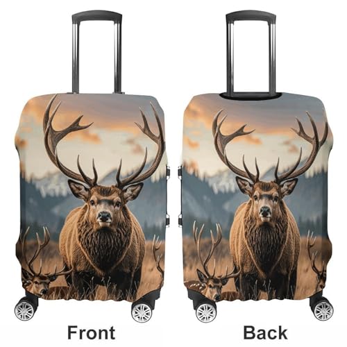 Wildlife Hunting Deer Bear Elk Elastic Luggage Cover Suitcase Protector for 19-32 Inch Suitcases | Universal Stretchable Travel Bag Cover | Anti-Scratch, Washable with Zipper Closure XL3