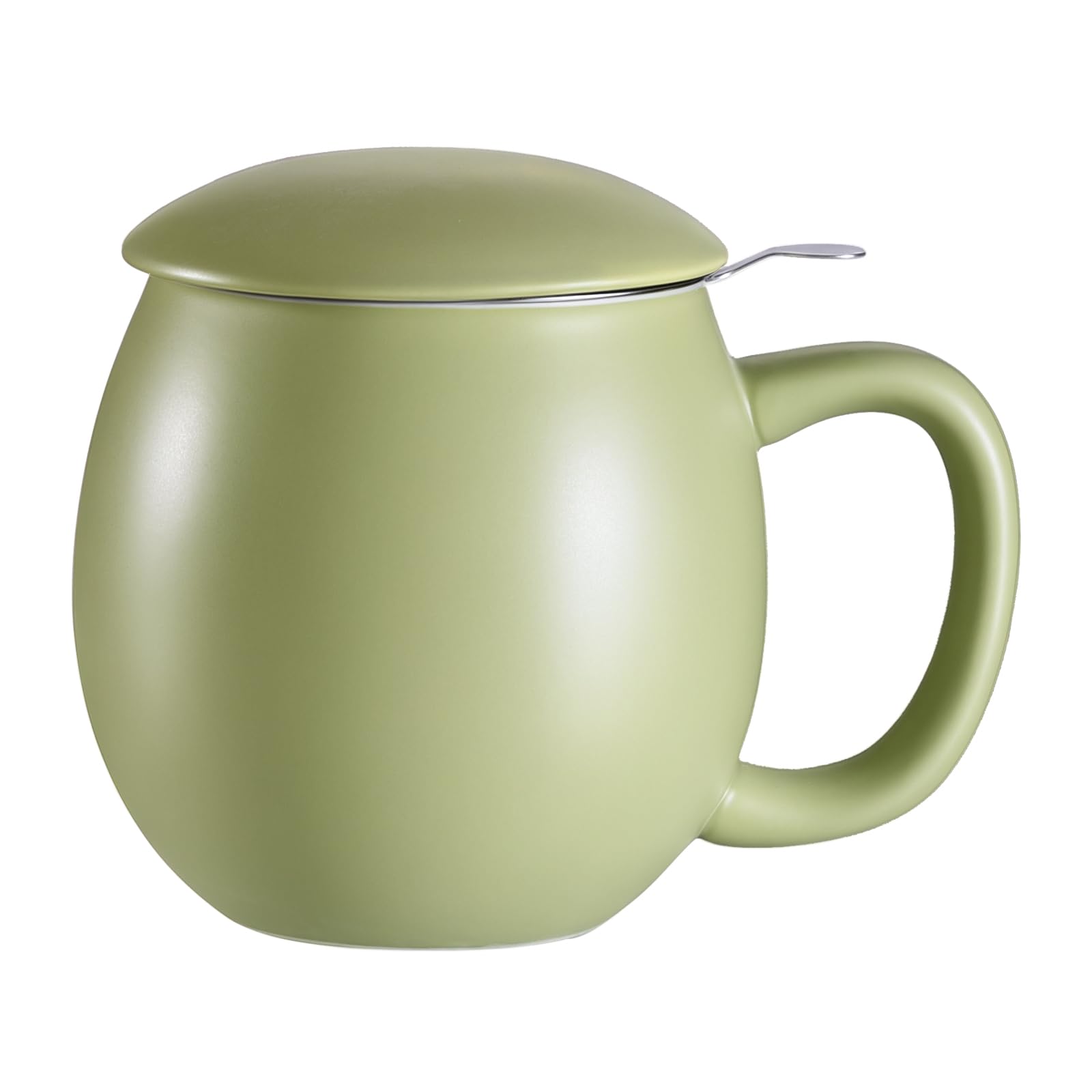 Yundu 12 OZ Matte Light Green Ceramics Teacup with Infuser and Lid, Mug with Lid for Steeping - Stainless Steel Infuser for Loose Leaf Tea, Home Office Gift for Tea Lovers