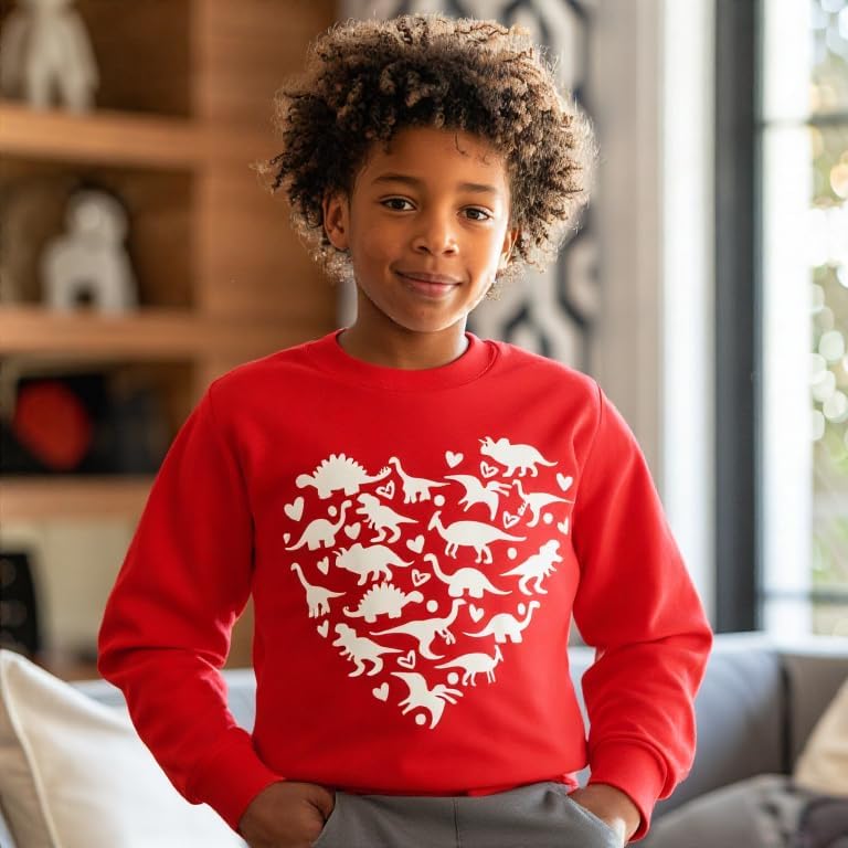 HH Family Boys Valentines Day Sweatshirt for Boy Dinosaur, Heart, Video Game Pullover Shirt for Kids Clothing - Image 2