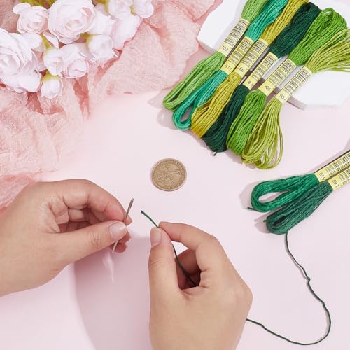Image of 1 Box 65.6 Yards 8 Skeins 6 Strand Green Cotton Friendship Bracelet String Variegated Yarn Embroidery Assorted Bulk Thread Gradient Cross Stitch Floss Set for Sewing Making Crochet Knitting