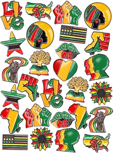 Image of JUNEBRUSHS 28pcs Juneteenth Black History Month Enamel Pins for African American Independence Day Happy Juneteenth Freedom Day Patriotic Party Decorations Supplies Goodie Bag Stuffer