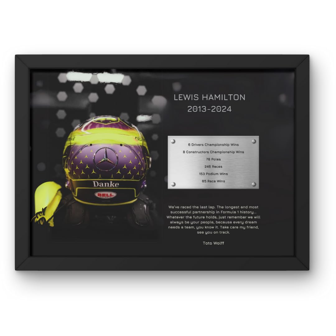 Lap Legends Red Multicolour Lewis Hamilton Framed Display Gift With Reproduced Digital Signature (2024 Merc)