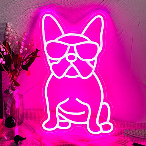 iPuppy French Bulldog Neon Sign Frenchie Wearing Glasses LED Neon Lights Fench Bulldog Accessories Decor Frenchie Decor French Bulldog Gifts