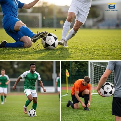 Image of Btag Football with Pump | Rubber Moulded Training & Match Ball | Suitable for All Age Groups | Outdoor Waterproof | for Ground, Grass & Turf (Black)