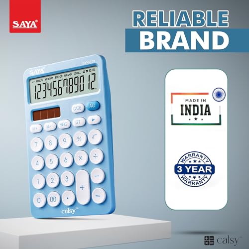 Image of SAYA SY-C101 Ultra-Fast, Ultra-Light Desktop Calculator | Ergonomic Design | Perfect for Office, School, and Home Use | 3-Year Warranty | Sleek Blue Color for Style & Functionality.