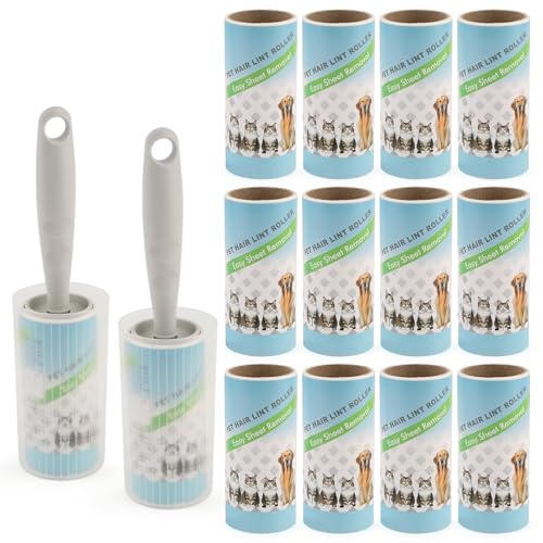 Littlegaofeithing Rouleau Poils Animaux,Rouleau Adhesif Vetement,pour VêTements, Cheveux, Canapé, Lit, Poils de Chat et Chien(14 Rouleau+2 Poignée)