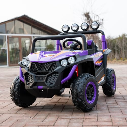 24V 2-Seater Kids Ride-On UTV, 4WD Electric Car with Parent Remote Control, 4x200W Motor, LED Headlights & Searchlights, Bluetooth Music, Spring...