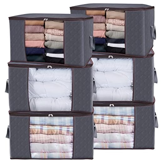 Lifewit 6 Piezas 90L Cajas Almacenaje, Organizador Armario Plegable, Bolsa Mudanza, Cajas Almacenaje Plastico para Guardar Ropa, Mantas, Edredones, Gris