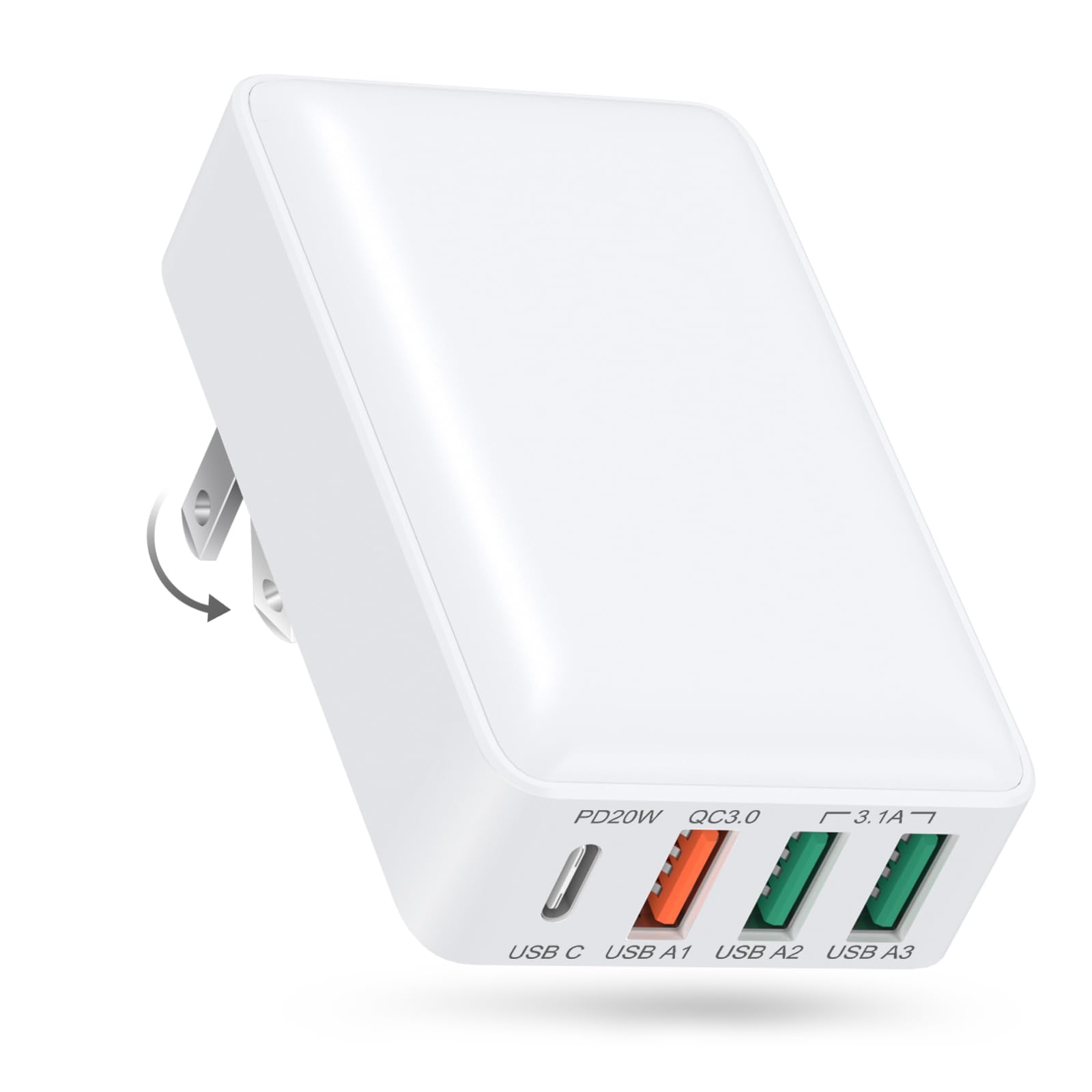 Flat USB C Charger Block, OKRAY 40W 4-Port Fast Charging Brick Foldable Wall Plug,PD3.0&QC3.0 Multiport Slim Travel Adapter Type C Phone Charger for