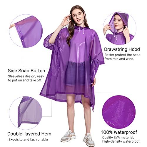 Rain Ponchos for Adults (2 Pack), Reusable EVA Rain Poncho Portable Rain Coats for Men and Women Waterproof with Hood - Image 5