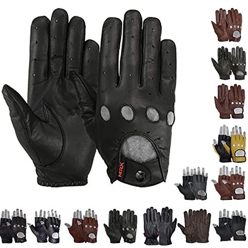 Image of MRX Driving Gloves Button Basic Soft Outdoor Glove Goat Leather Workout Full Finger, Black