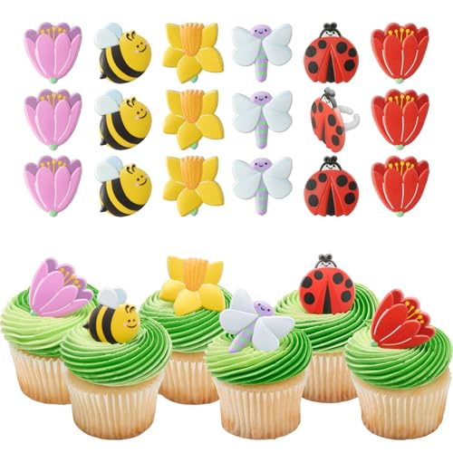 Decoraciones para cupcakes infantiles en fiestas de jardín con figuras de mariquitas DecoPac