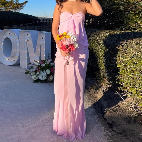 Two Piece Maxi Skirt Sets for Women Strapless Ruffles Tube Tops High Waist Long Skirts Summer Outfits Set4