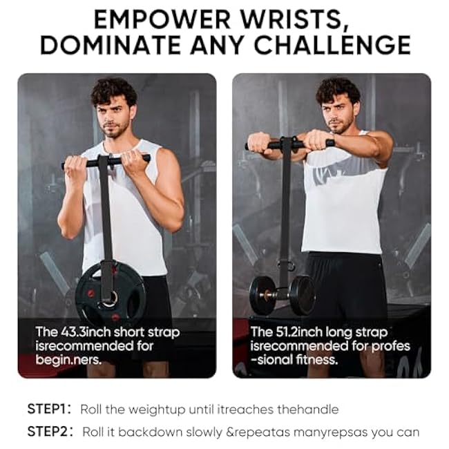 Forearm Strengthener and Wrist Roller, 43.3 inch Or 51.2 inch Ultra Strong Nylon Webbing, Forearm Exerciser with Quick Locking Mechanism, Ideal for Hand, Wrist and Forearm Strength Training