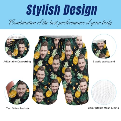 Custom Mens Swim Trunks with Faces, Personalized Hawaiian Face Beach Shorts, Customized Funny Face Swim Shorts Gifts for Men4