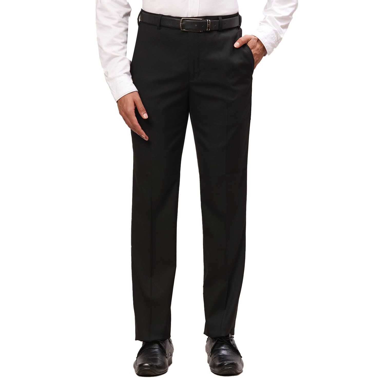 Men's Polyester Blend Structure Pattern Smart Fit Flat Front Formal Trouser