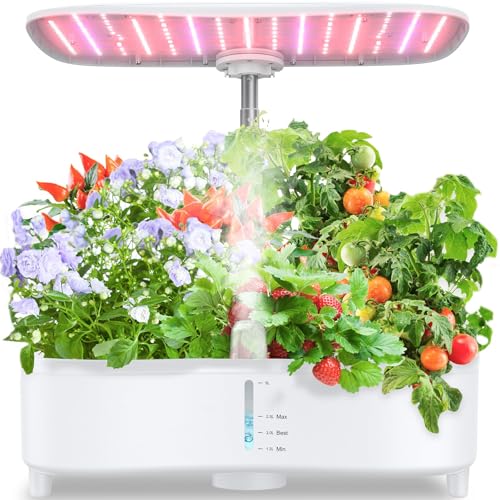 Hydroponics Growing System Kit 15 Pods Misting Herb Garden Indoor Garden Indoor Gardening System 5L Water Capacity 48W Grow Light Gardening Gifts for Women (White)