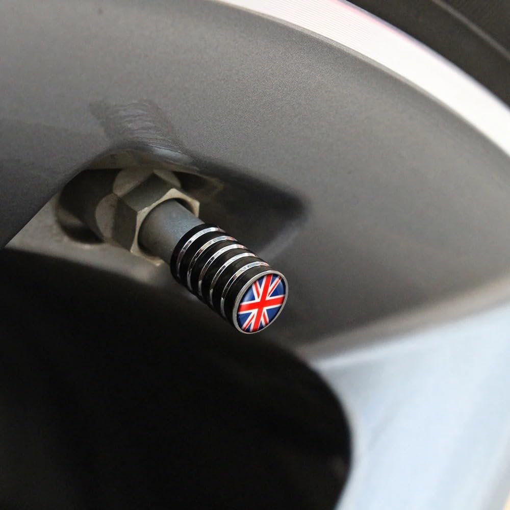 Tapas De Válvula De Neumáticos Con Bandera Reino Unido - Acero Inoxidable, 4 Unidades | Decoración Para Coche, Protección Contra Polvo Y Suciedad