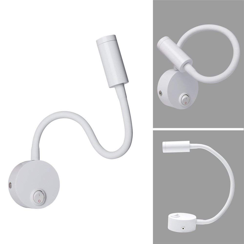 Lámpara de lectura de pared LED, color plateado de aluminio, lámpara de escritorio, luz cálida blanca, diseño de protección de ojos, lámpara de noche con interruptor