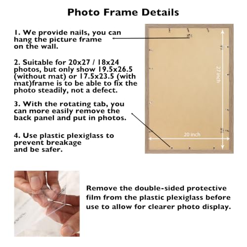 Image of JCJMY 20x27 Picture Frame with 18x24 Mat, Rustic Brown 20 x 27 Poster Frame with Shatter Resistant Plexiglass, Display 18 x 24 with Mat or 20 by 27 Without Mat, Sturdy Wall Hanging Frame, 1 Pack