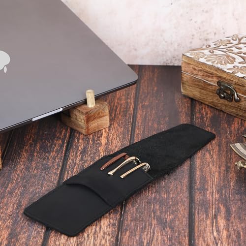 Image of Leather Pen Holder, Genuine 3 Pen Case with Tuck-in Flap, Brown Leather Case for Fountain, Ballpoint & Rollerball Pens, Travel Organizer, Luxury Executive Pen Storage Sleeve (3 Pen, Black)
