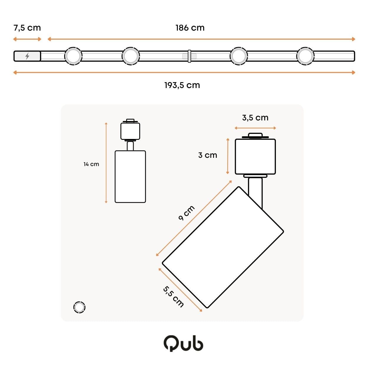 Focus III - Iluminación de riel de 1 fase - GU10 – 200cm – Forma i - 4 focos - Sistema de riel - Blanco