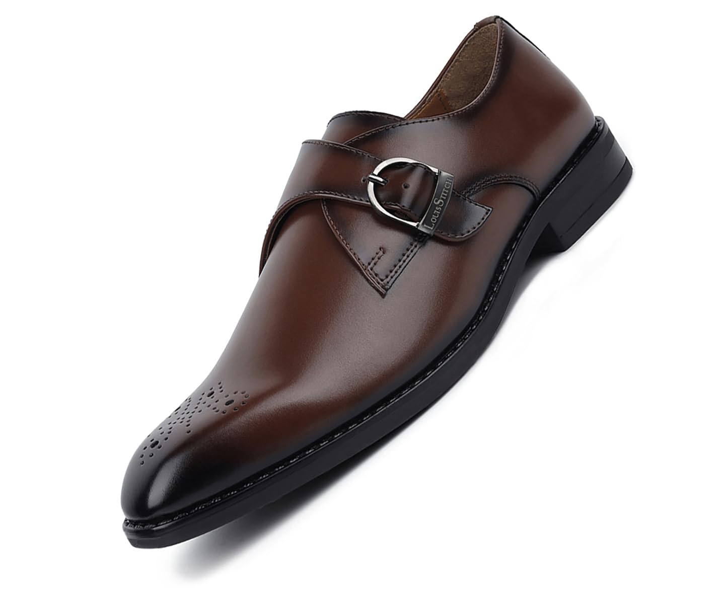 LOUIS STITCHFormal Shoe for Men Single Monk Strap Handmade Patina  Finish Comfortable for Business Casual, Every Day, Parties (LSSXSMTN)