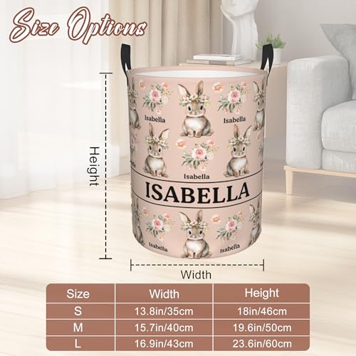 Image of Custom Name Laundry Hamper, Personalized Rabbit Laundry Basket with Name for Boys Girls Kids Men Women, Customized Name Dirty Clothes Basket Gifts for Clothes Toy Bathroom Bedroom Laundry Room Dorm